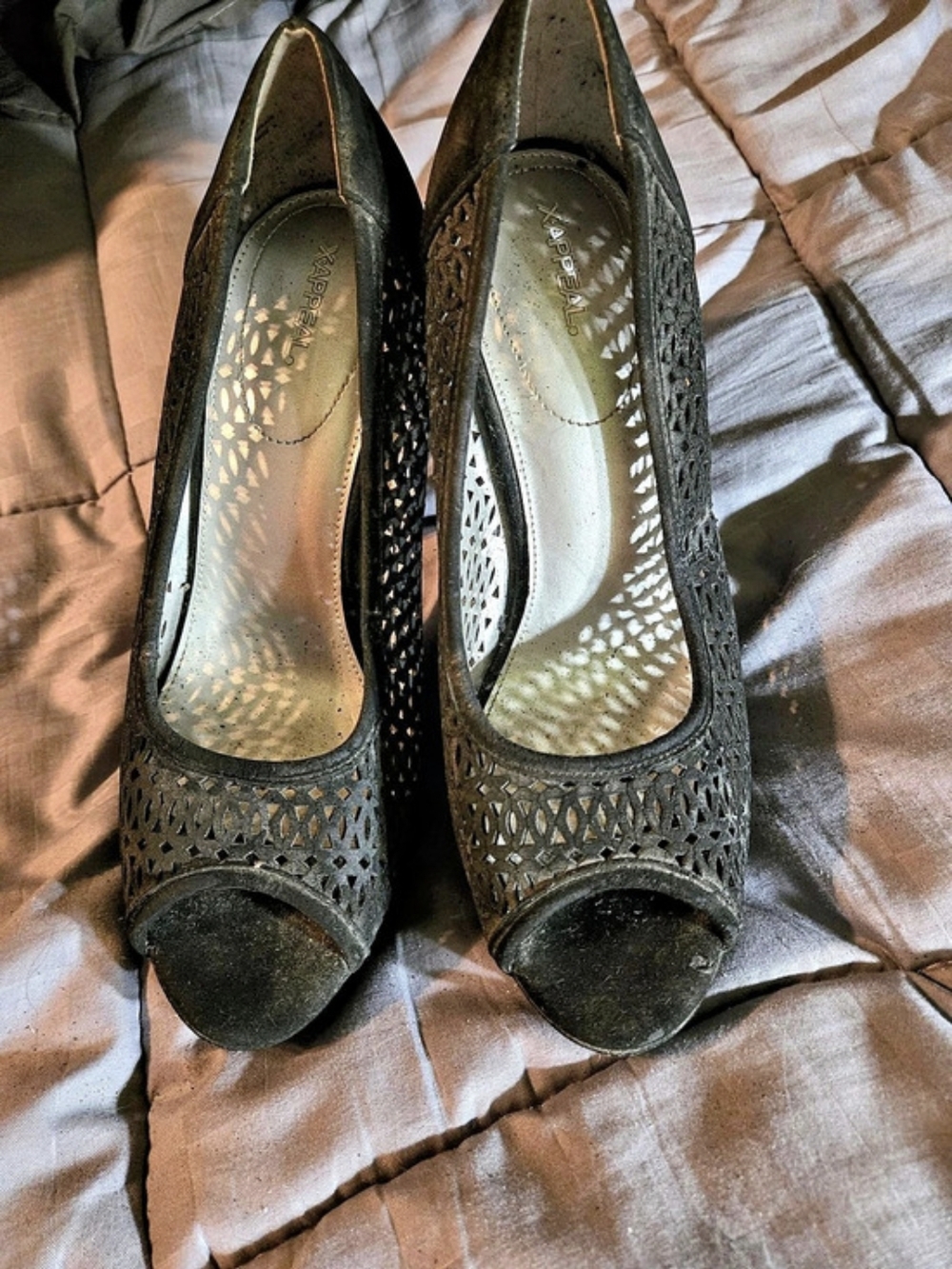 Xappeal Black Perforated Peep Toe Heels